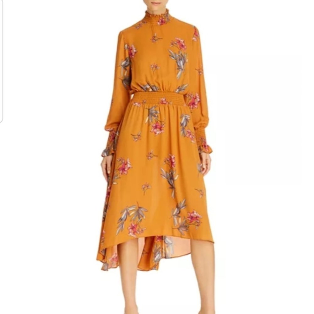 Nanette Lepore Floral High Low Smocked Dress sz 6